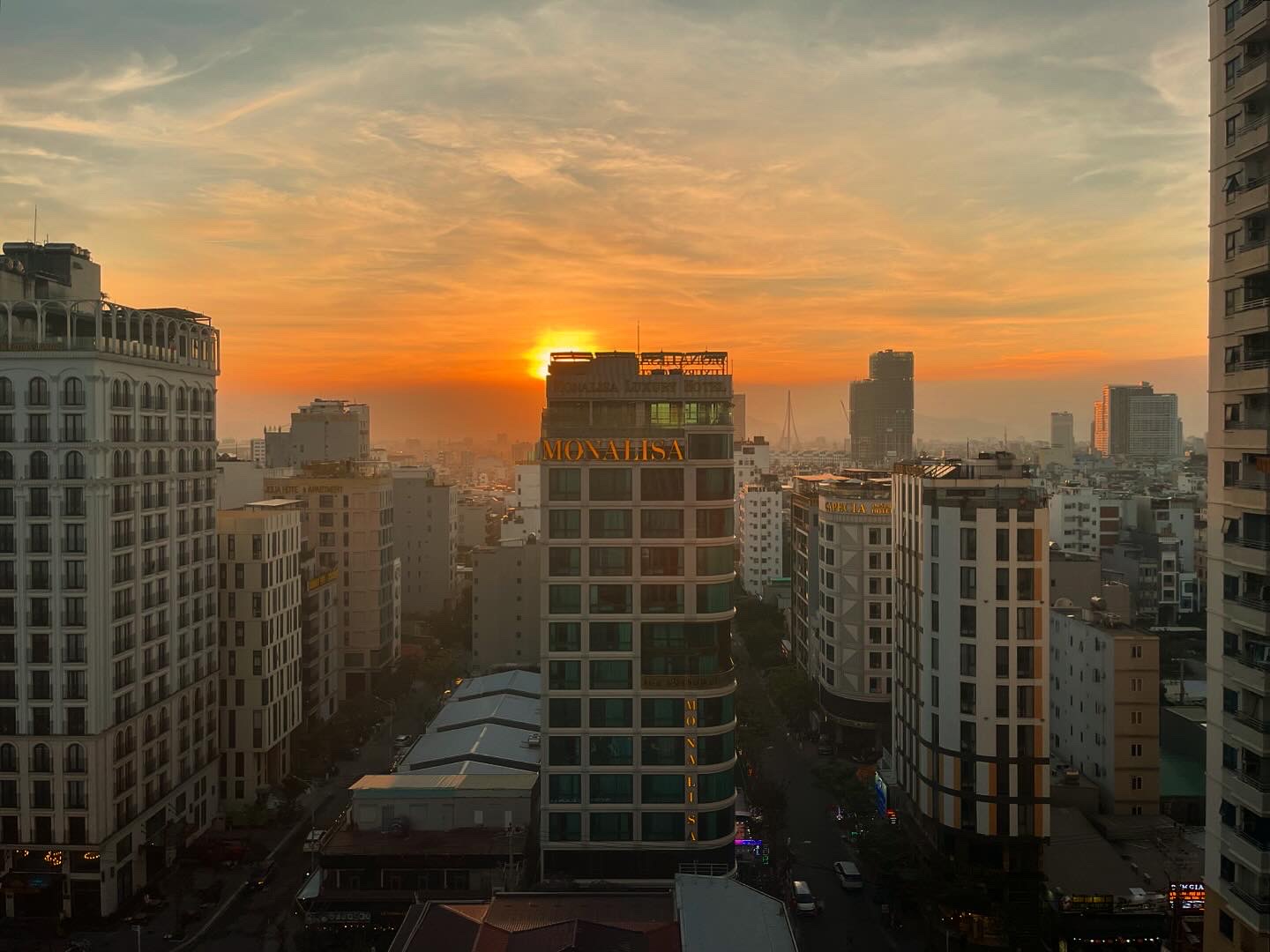 Sunrise overlooking the city streets